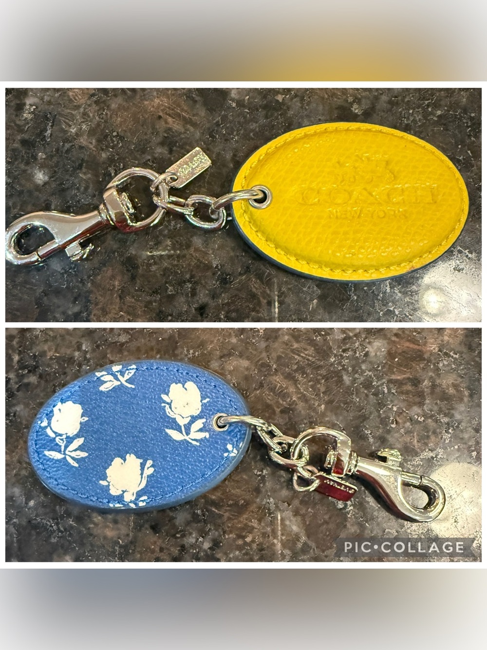 Coach Yellow and Blue Floral Leather Key Chain Fob